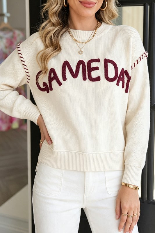 Drop Shoulder Game Day Letter Print Pullover