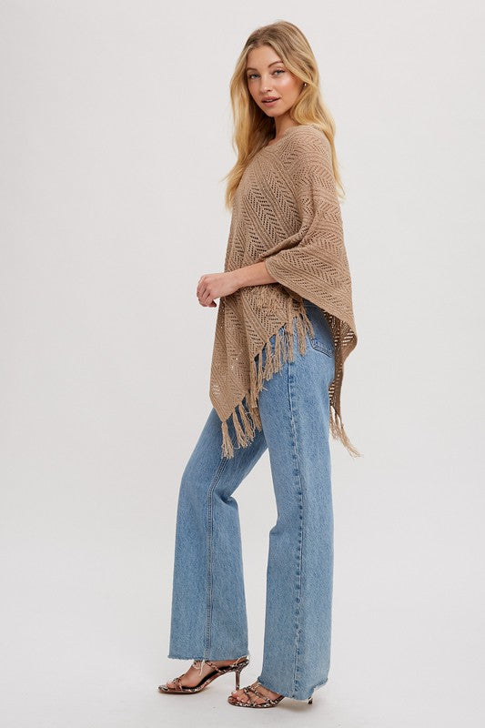 Open Knit Fringe-Poncho
