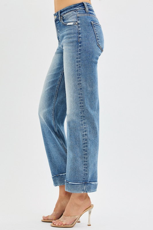 Risen Mid Rise Crop Straight With Taylor Cuffed Jeans