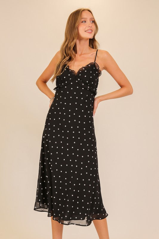 Charming Dots Ruffle Midi Dress