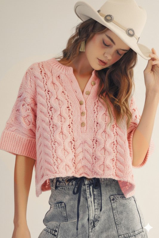 Rustic Poem Hand Rouched Cable Knit Pullover