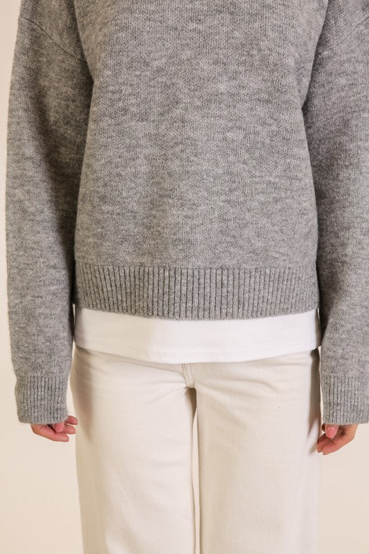 Twofer Crew Neck Layered Knit Sweater