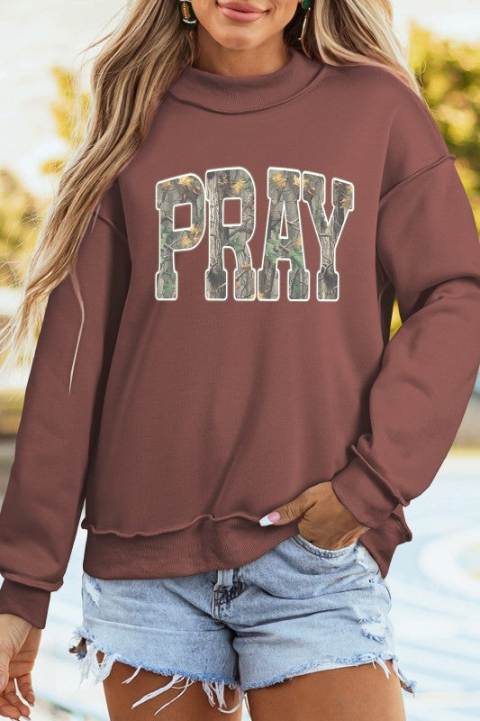 Mock Neck Camo Pray Graphic Sweatshirt