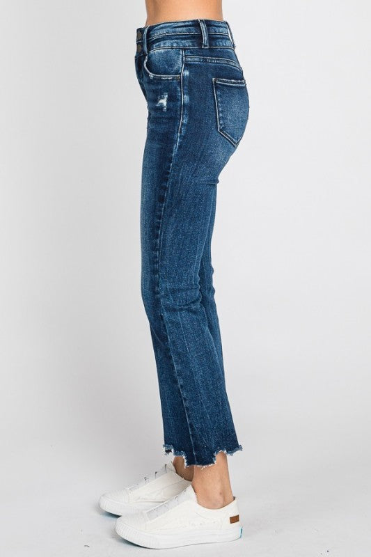 PETRA 153 High Rise Crop Bootcut W/Frayed Hem Jean