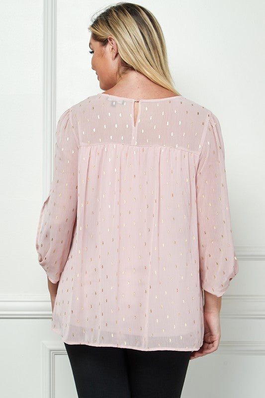 Plus Size 3/4 Sleeve Scp Nk Top with Front