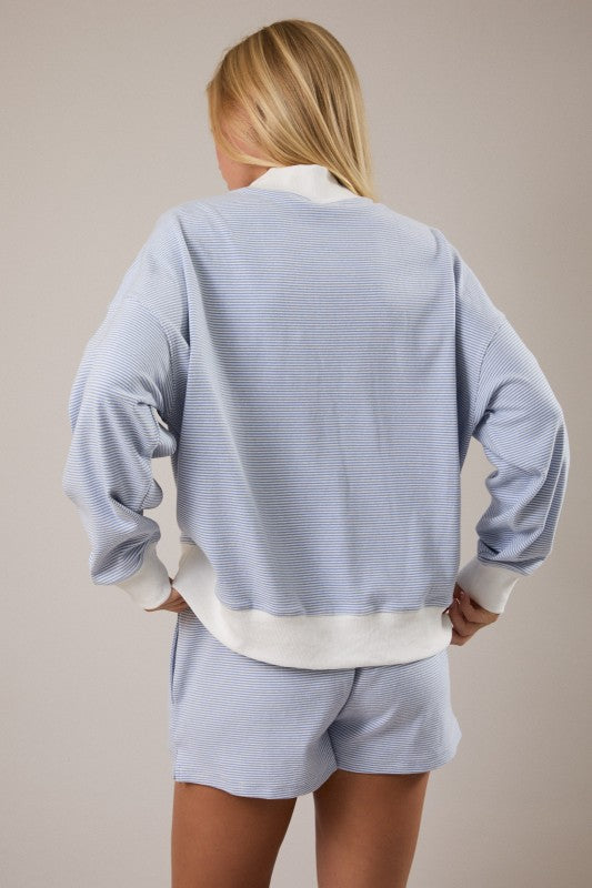 Mock Neck Stripe Sweatshirt Top