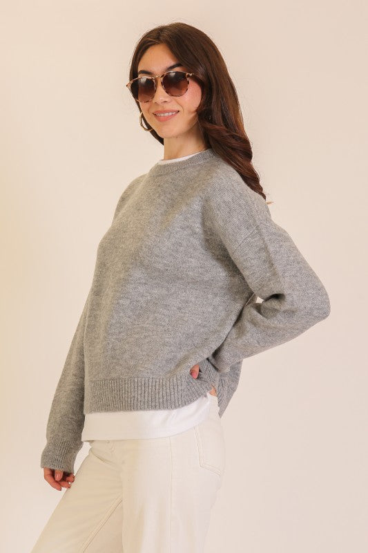 Twofer Crew Neck Layered Knit Sweater