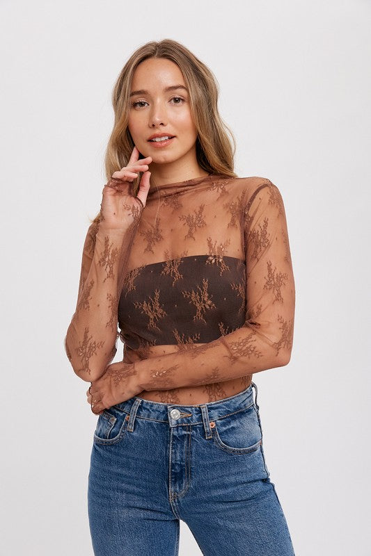Floral Embroidery Lace Mesh Layering Top