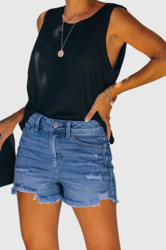 Women’s High-rise Ripped Stretch Denim Shorts