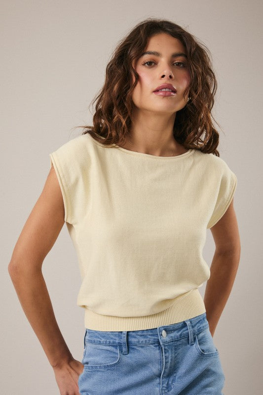 Boat Neck Wide Shoulder Knit Top