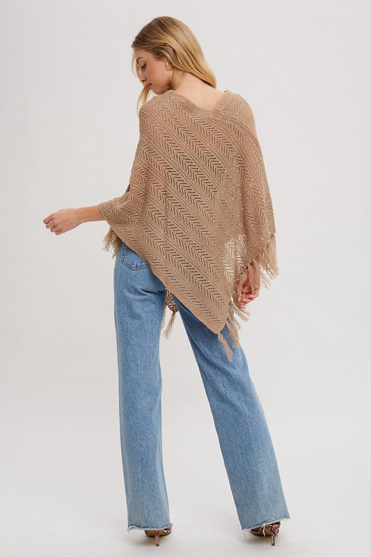 Open Knit Fringe-Poncho