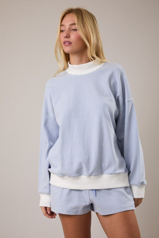 Mock Neck Stripe Sweatshirt Top