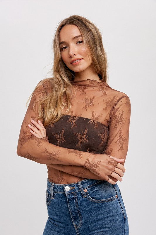 Floral Embroidery Lace Mesh Layering Top