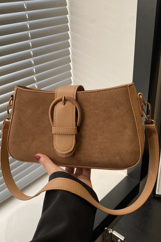 Elegant Suede Retro Buckle Bag
