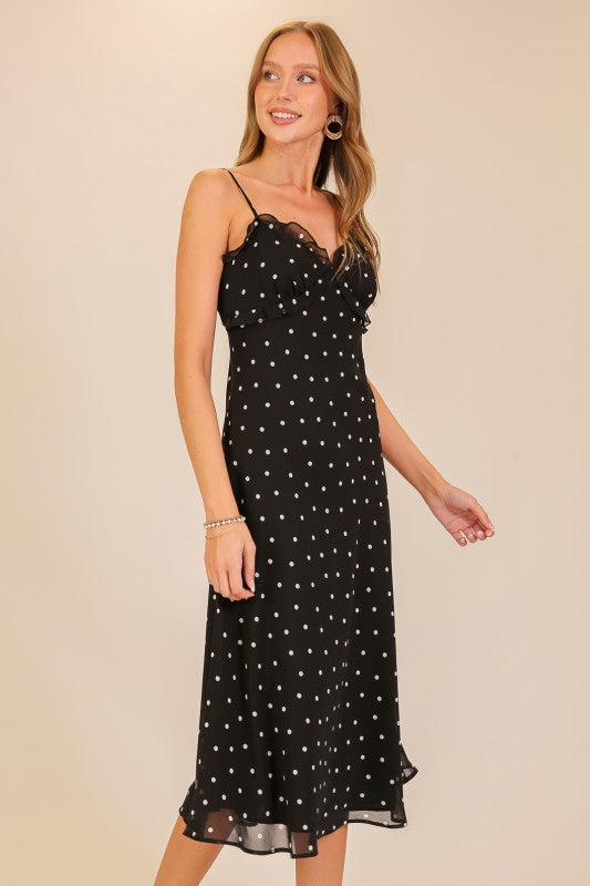 Charming Dots Ruffle Midi Dress