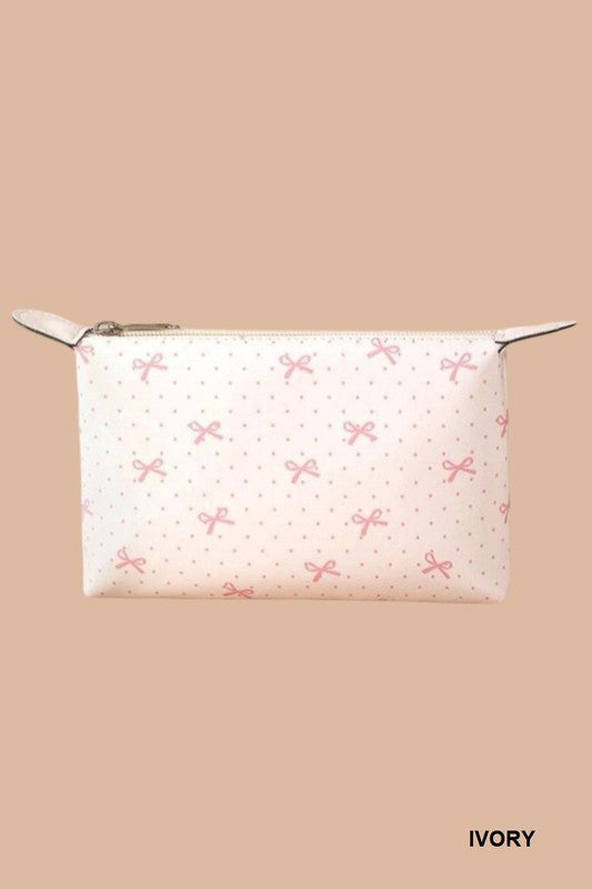 Bow Ribbon Vegan Leather Cosmetic Bag