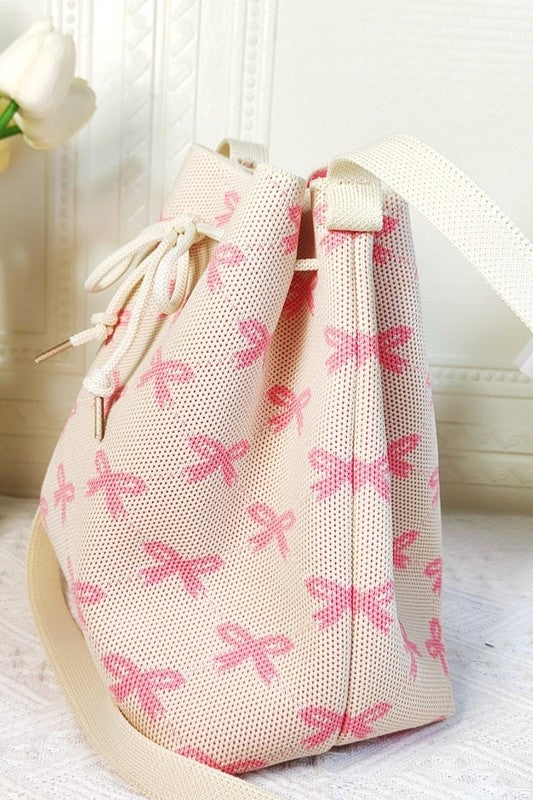 Coquette Bowknot Ribbon Pattern Crossbody Bucket