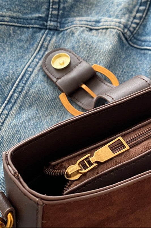 Elegant Suede Retro Buckle Bag