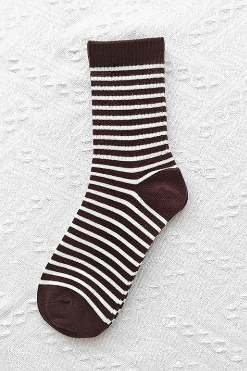 Contrast Trim Striped Knit Cotton Socks