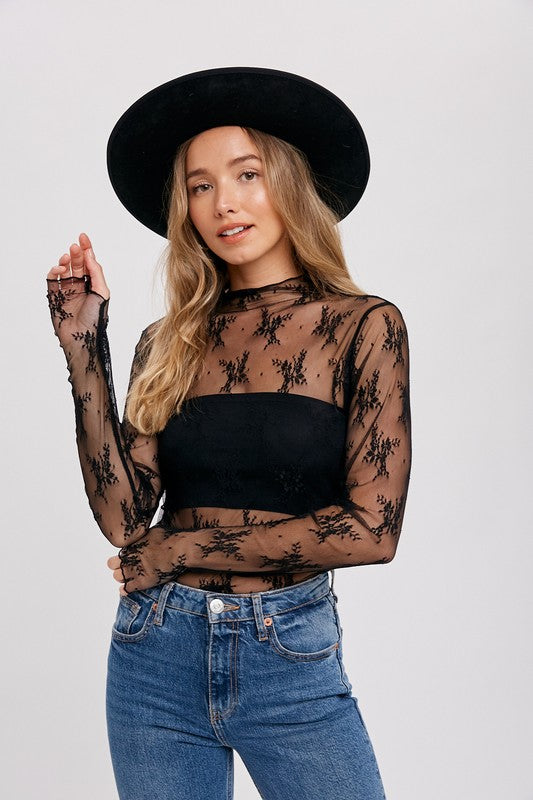 Floral Embroidery Lace Mesh Layering Top