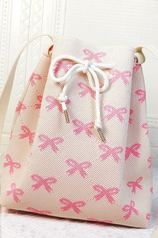 Coquette Bowknot Ribbon Pattern Crossbody Bucket