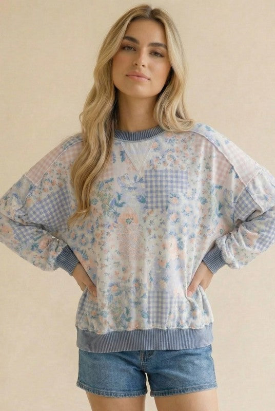 Triangle Oversized Long Sleeve Patchwork Top