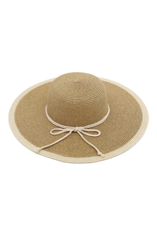 Bow Rope Band Two Tone Wide Brim Sun Hat