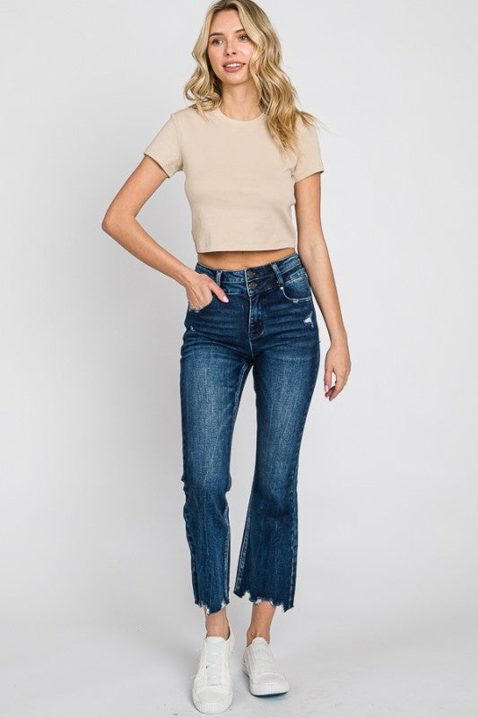 PETRA 153 High Rise Crop Bootcut W/Frayed Hem Jean