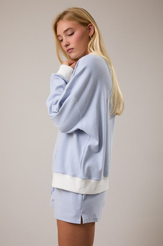 Mock Neck Stripe Sweatshirt Top