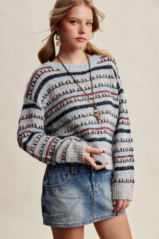 Textured Stripe Knit Sweater