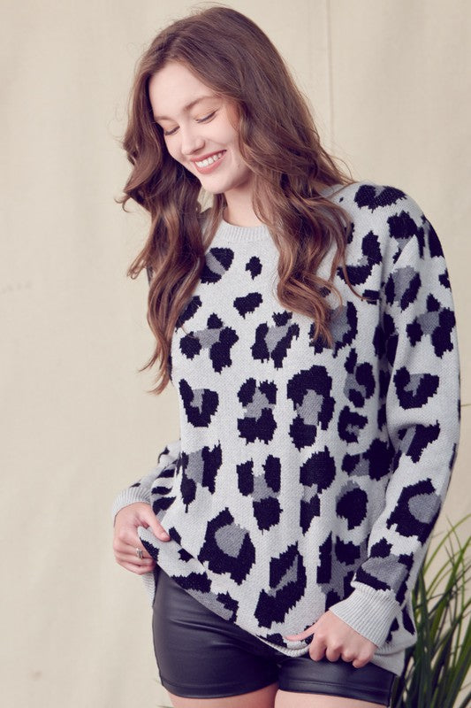 Leopard Knit Sweater With Deep V Back