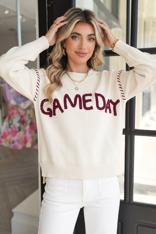 Drop Shoulder Game Day Letter Print Pullover