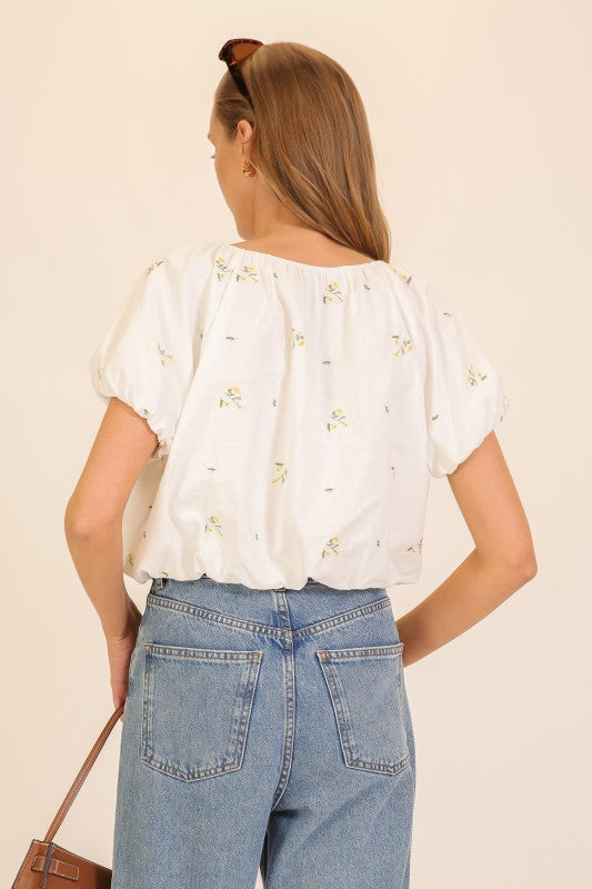 Meadow Bloom Tie-neck Puff Sleeve Top