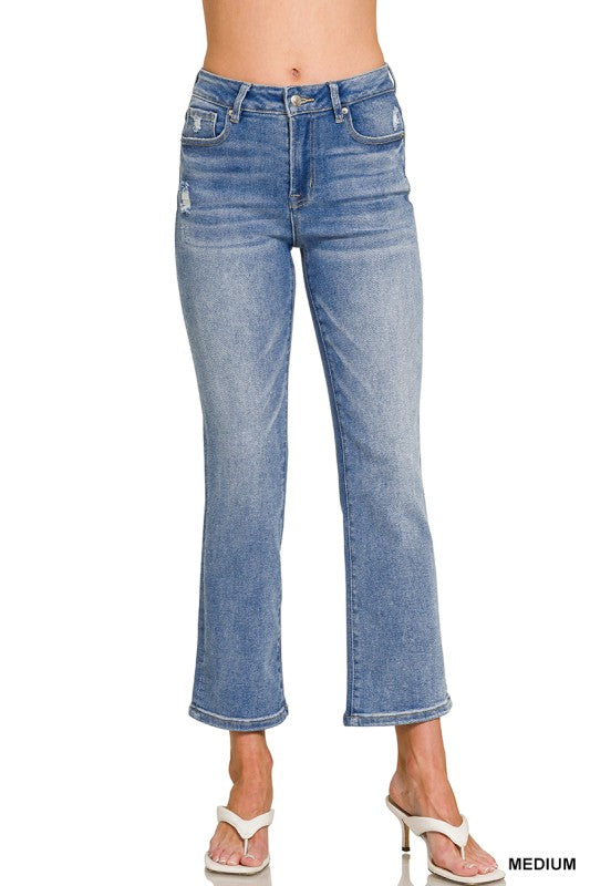 Medium Washed Cropped Straight Leg Denim (ZENANA)