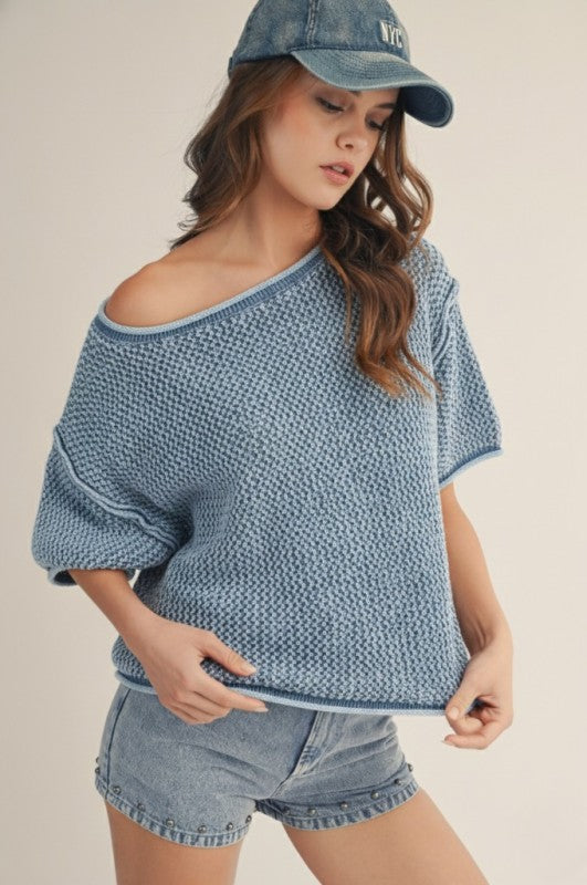 Washed Vintage Soft Horizons Hand Knit Mesh Top