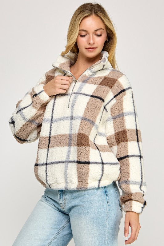 Sherpa Half Zip Up With Mock-Neck Collar