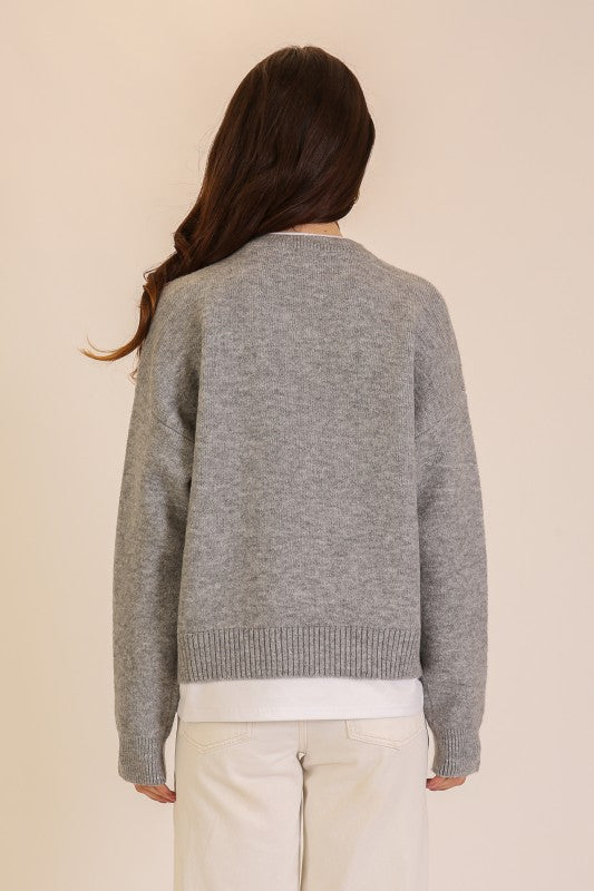 Twofer Crew Neck Layered Knit Sweater