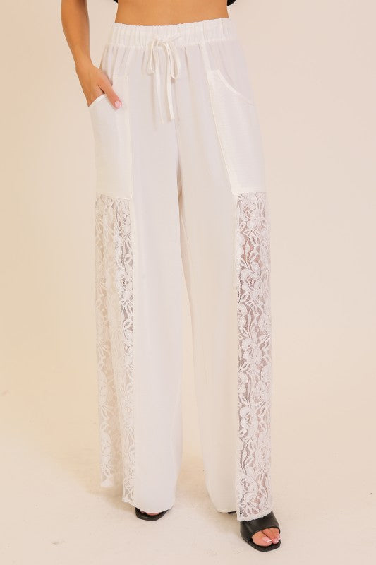 Wide Leg Lace Panel Pants