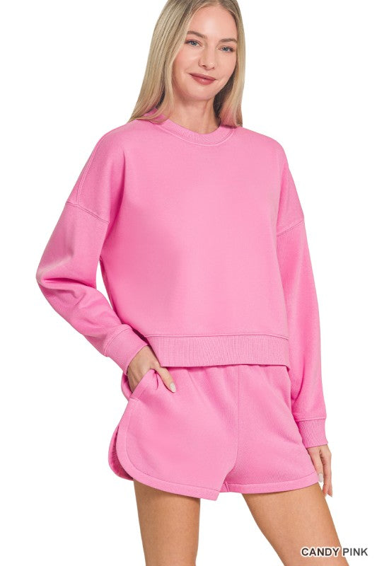 Fleece Long Sleeve Sweatshirts & Short Set