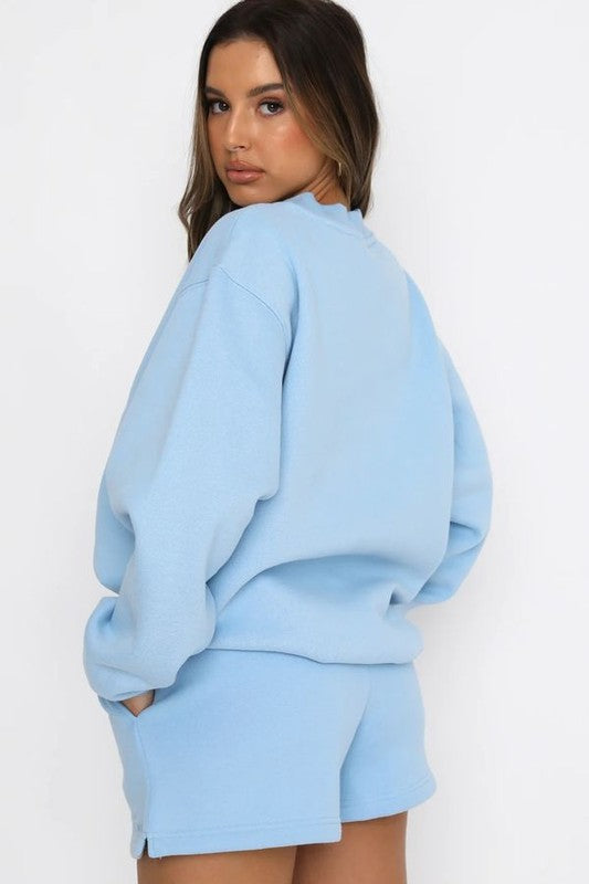 Shorts Set Loose Crewneck Sweatshirt