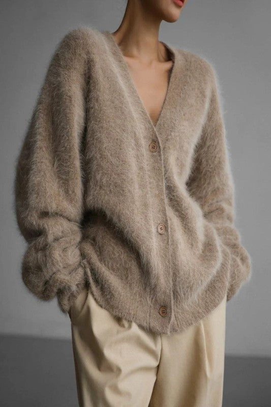 Faux Fur Open Cardigan Soft Knit Sweater