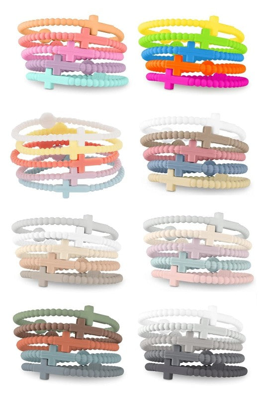 5 Pcs Jesus Cross Silicone Bracelet Pack (Assorted)
