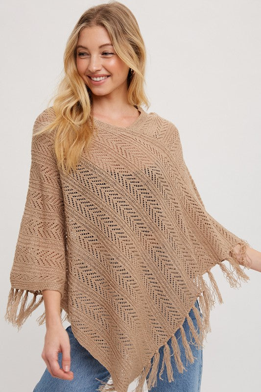 Open Knit Fringe-Poncho