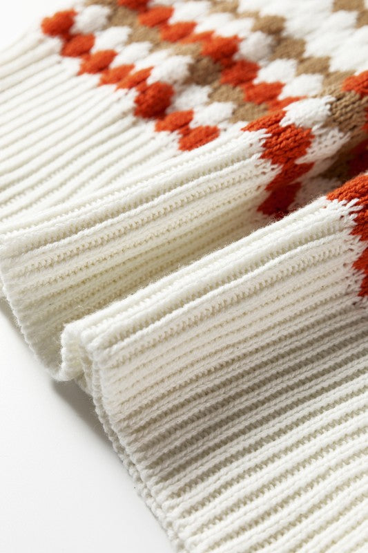 Stripe Eyelet Patterned Drop Shoulder Sweater