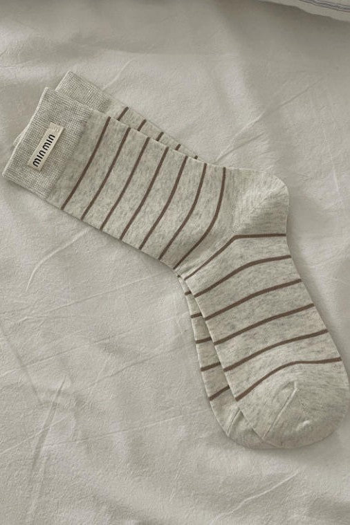 Stripe Cotton Crew Socks Label Decoration