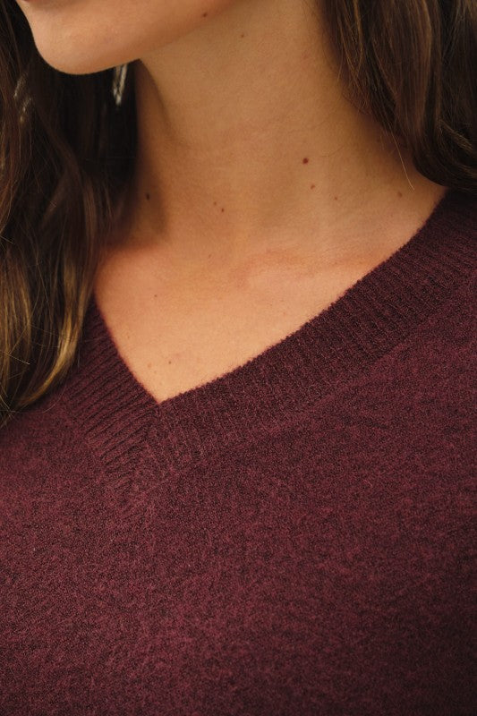 Wool Touch Cuff Pointed V-Neck Sweater