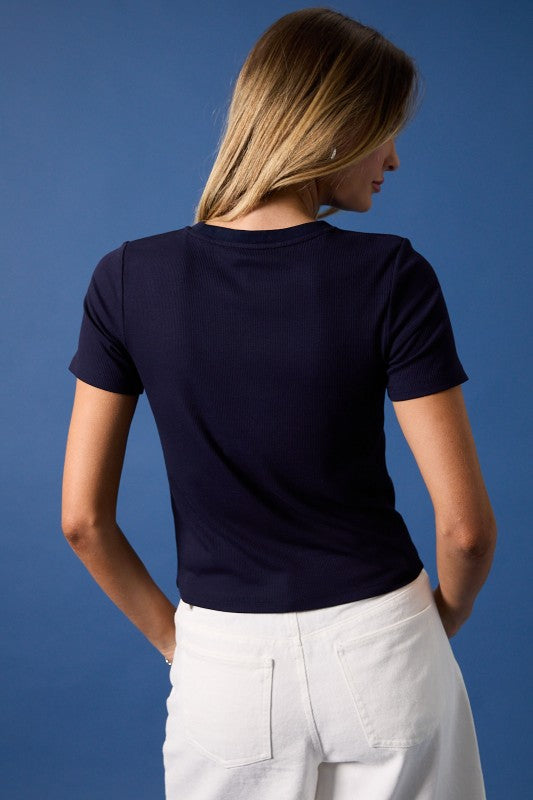Crew Neck Short Sleeve Usa Cocktail Embo Ribbed Baby Tee