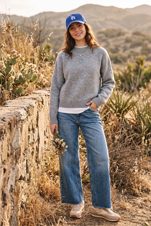 Twofer Crew Neck Layered Knit Sweater