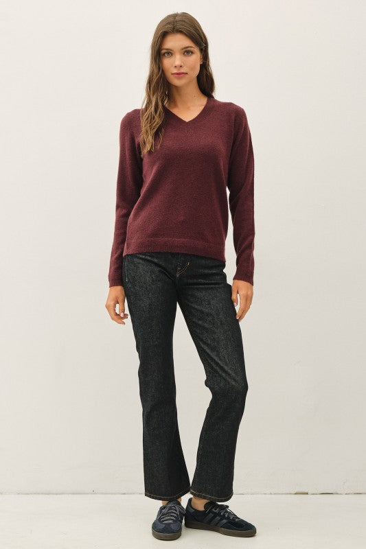 Wool Touch Cuff Pointed V-Neck Sweater