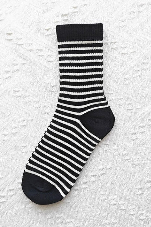 Contrast Trim Striped Knit Cotton Socks